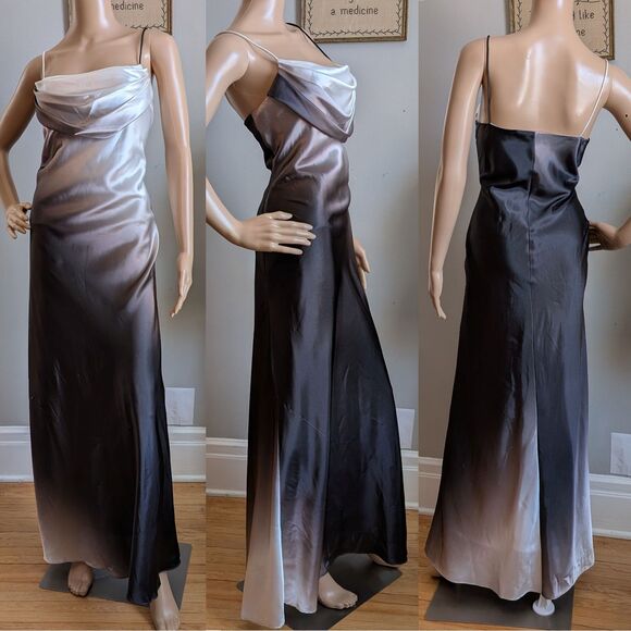Vintage 90s Y2K Jump Prom Gown Ombre Gray Cowl Maxi Dress Whimsygoth Size 7 - Picture 1 of 15